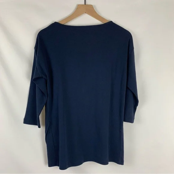Chico's Women’s Navy 3/4 Sleeve Scoop Neck Tunic Top - Picture 8 of 8